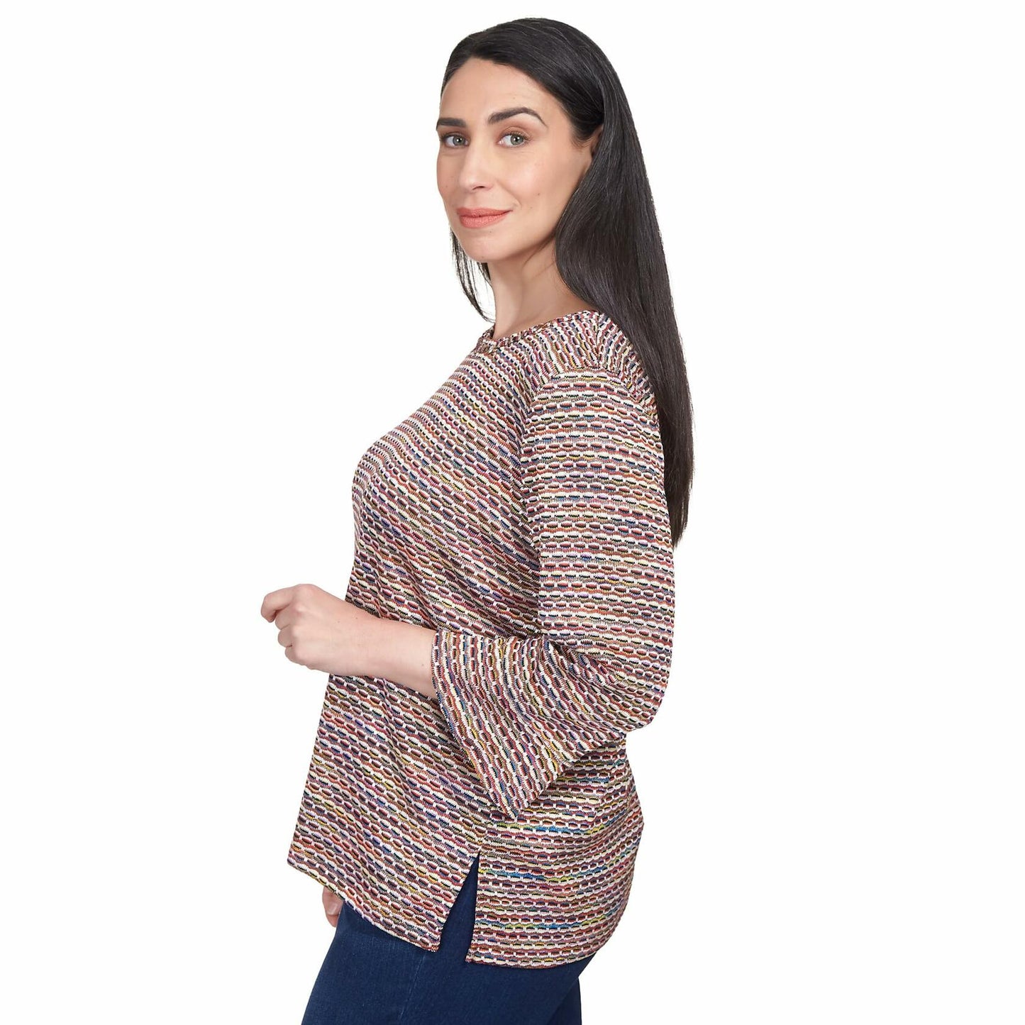 Alfred Dunner Women's Petite Space Dye Stripe Flutter Sleeve Top