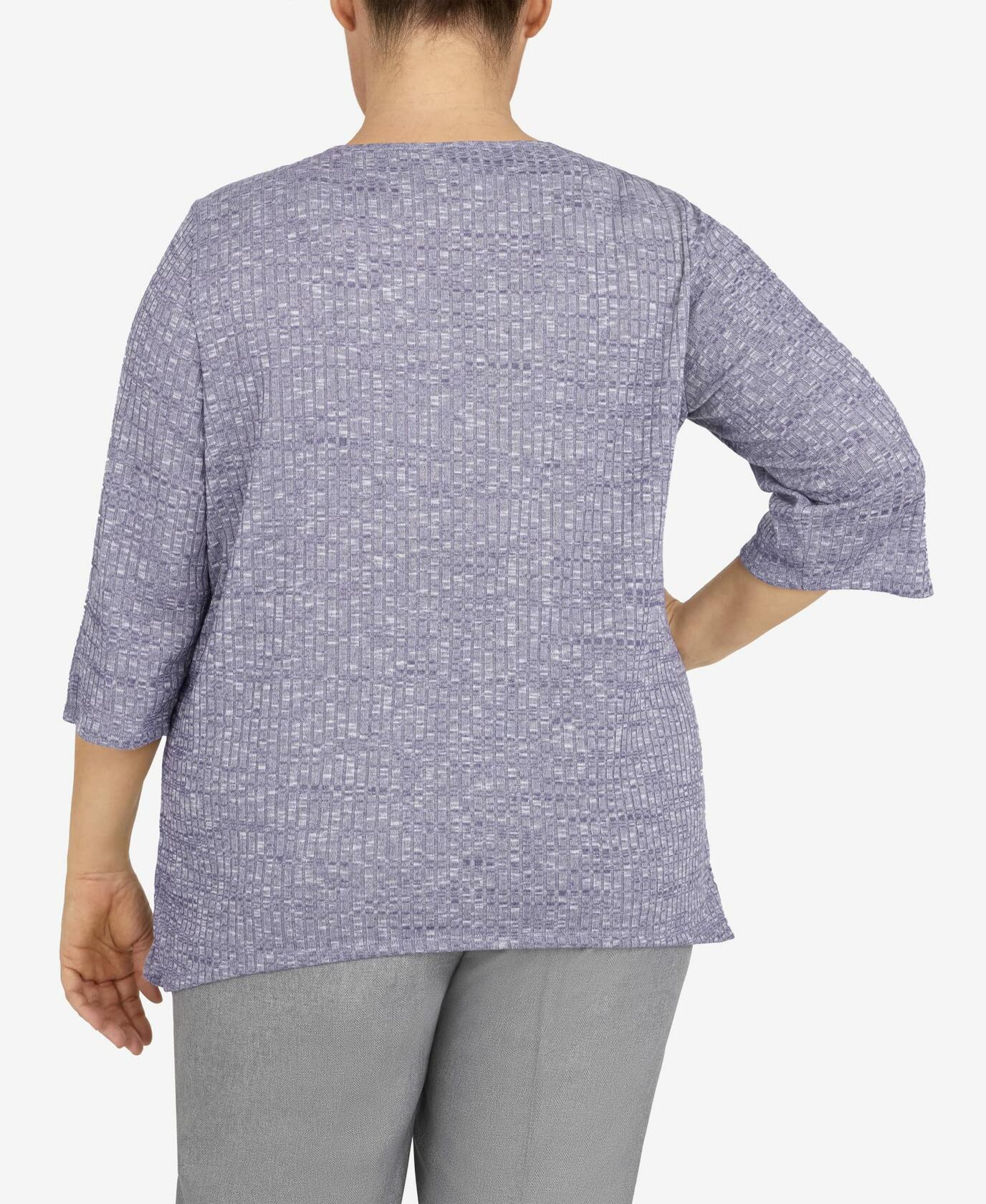 Alfred Dunner Women's Plus-Size Heather Knit Rib Keyhole Neck Top