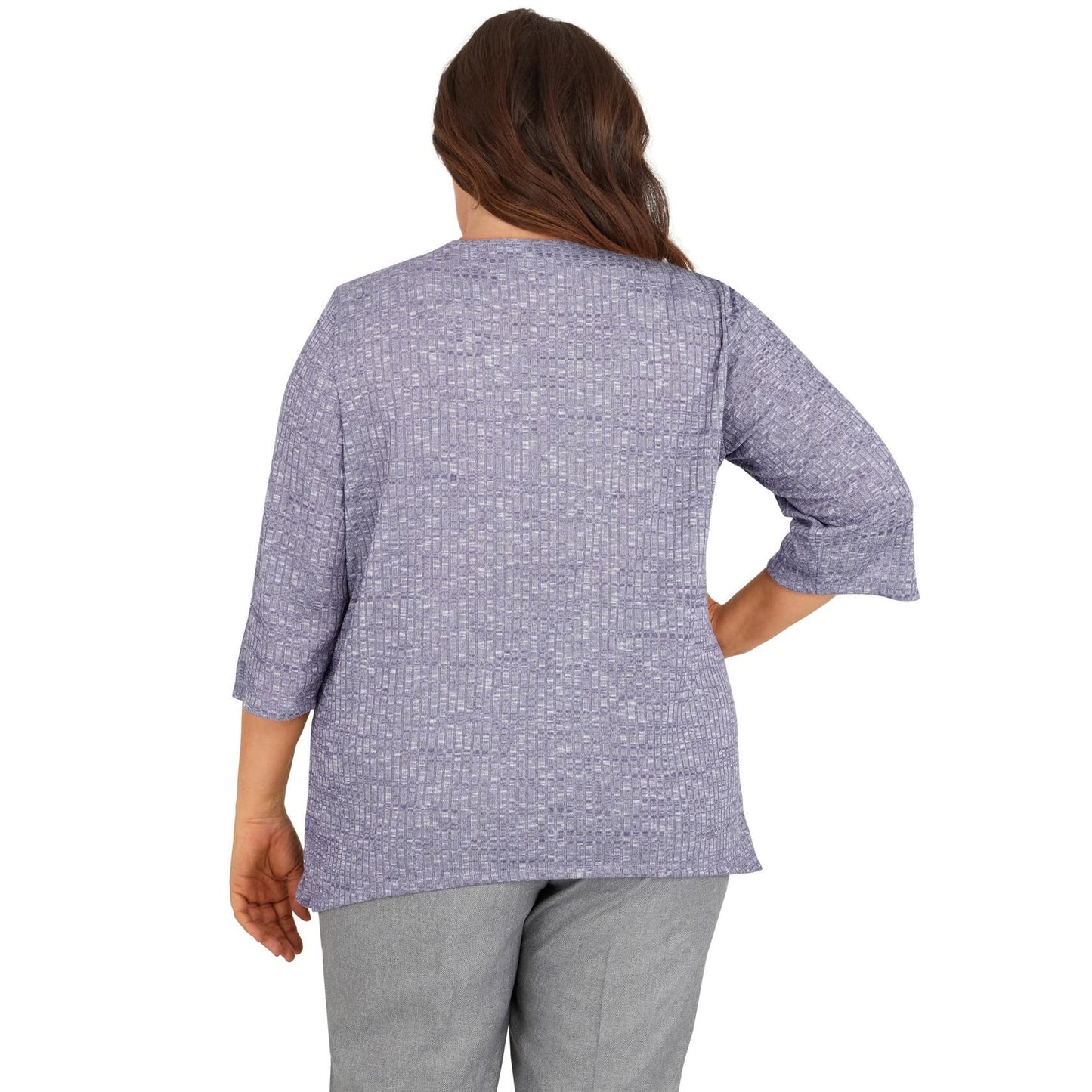 Alfred Dunner Women's Plus-Size Heather Knit Rib Keyhole Neck Top