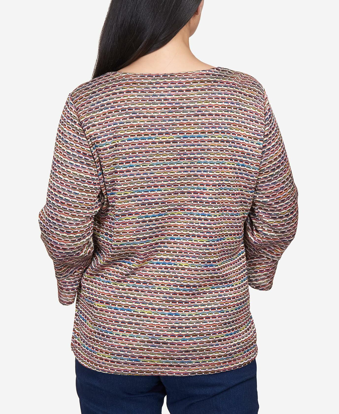 Alfred Dunner Women's Petite Space Dye Stripe Flutter Sleeve Top