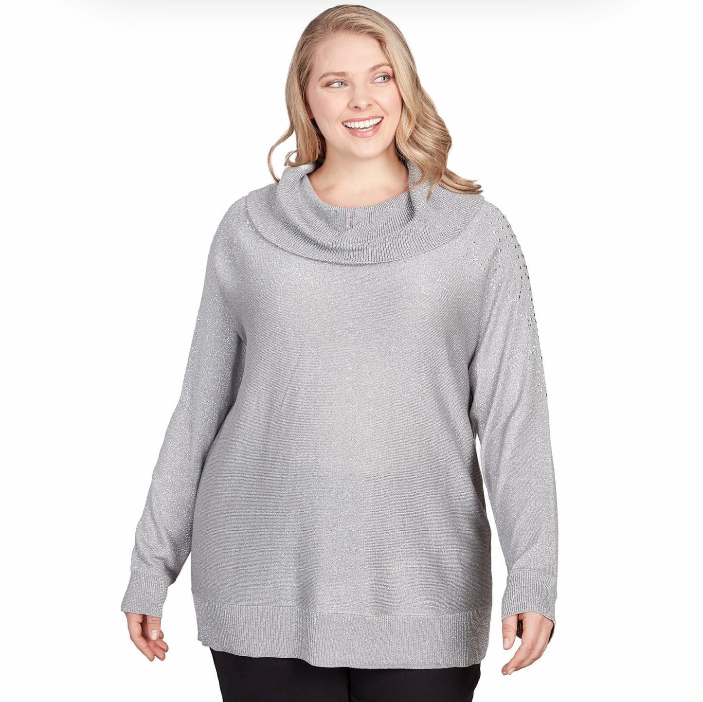Ruby Rd. Silver sweater Cowel neck With Emelishment plus sizes