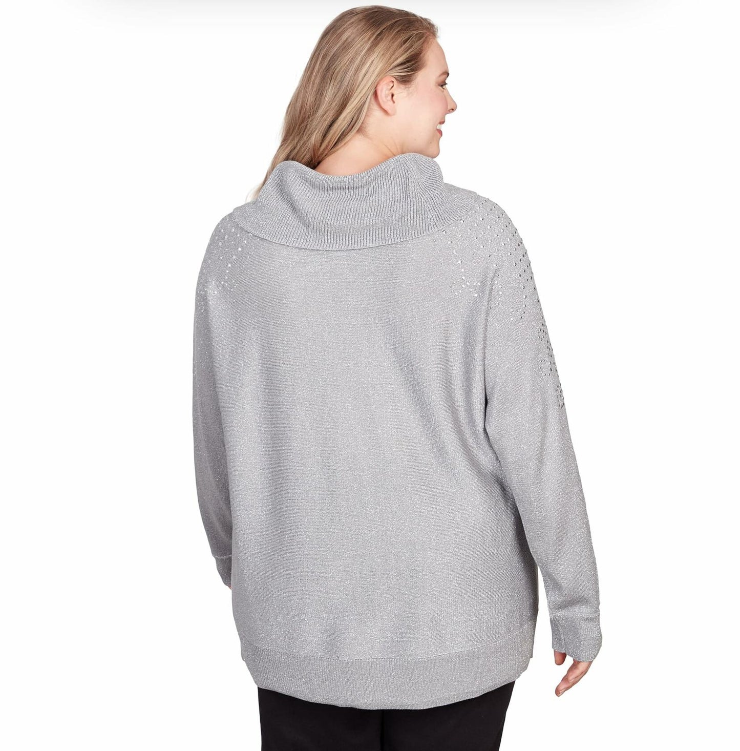 Ruby Rd. Silver sweater Cowel neck With Emelishment plus sizes
