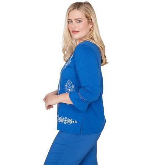 Alfred Dunner Royal Treatment Placed Floral Medallion Top Cotton/Polyester