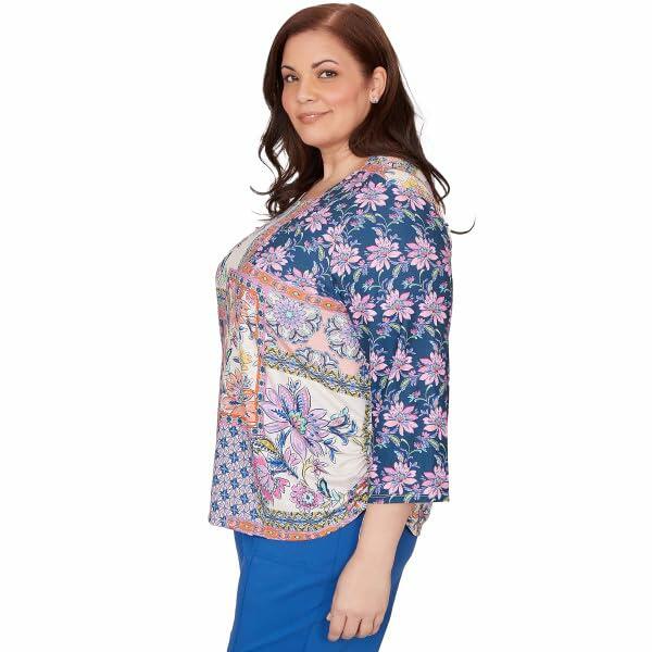 Alfred Dunner Royal Treatment Floral Geo Patch Polyester Top