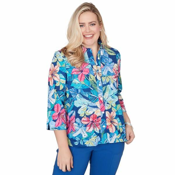 Alfred Dunner The Royal Treatment Eyelet Floral Cotton Button Down Blouse (US, Alpha, Medium, Regular, Petite, Petite, Multi)