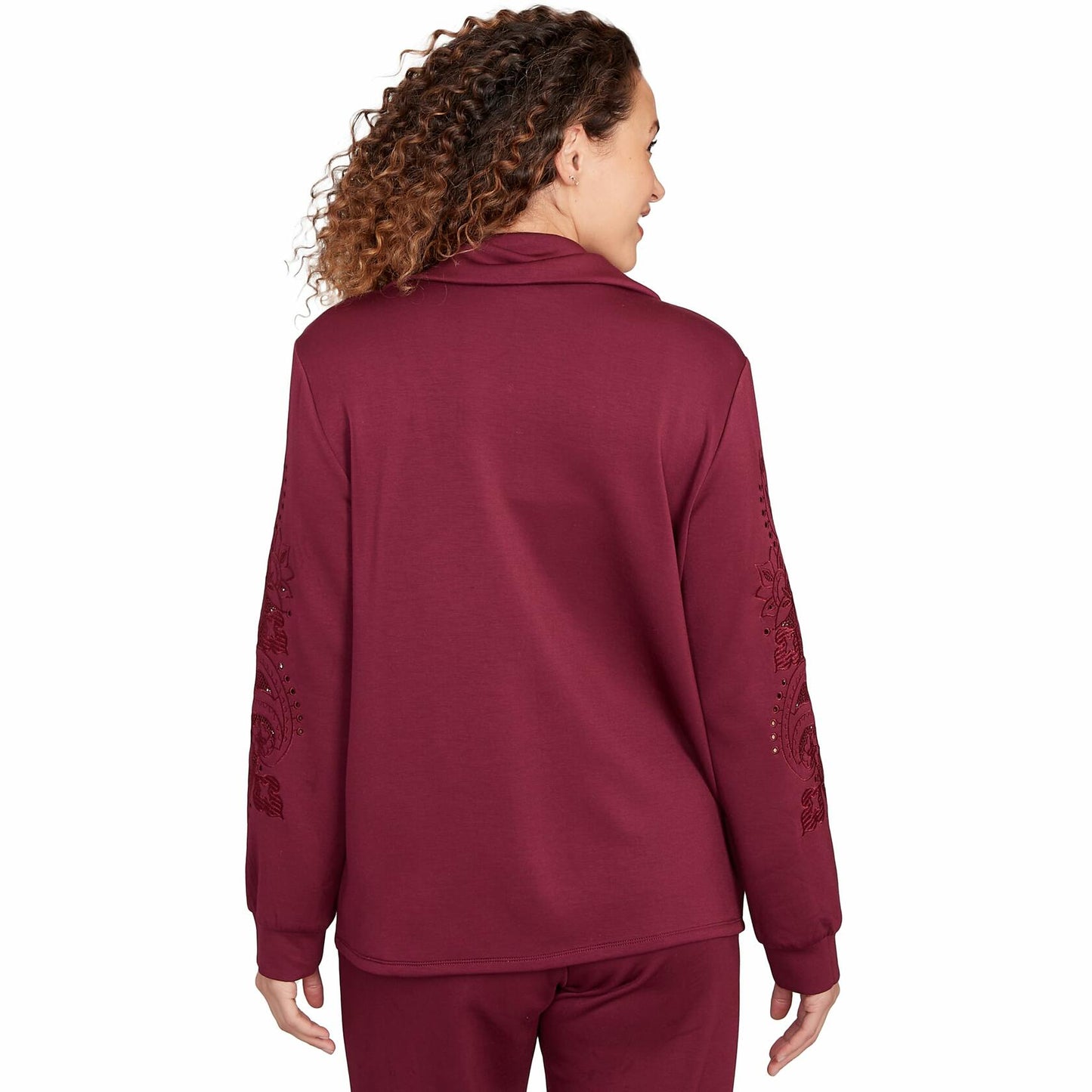 Ruby Rd. Solid Scuba With Embroidery on Sleeve (Petite, Raisin, Large)