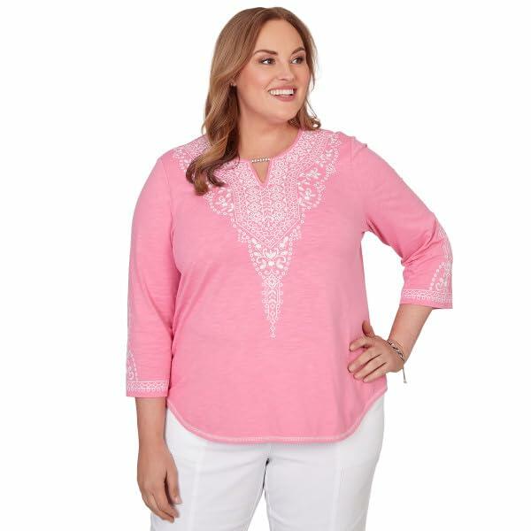 Alfred Dunner Royal Treatment Embroidered Top Cotton/Polyester (US, Alpha, 3X, Plus, Regular, Plus Size, Pink/Multi)