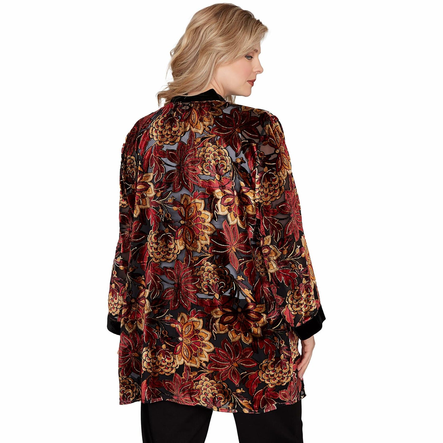 Ruby Rd. Red Allure Velvet Floral Jacket (US, Alpha, Medium, Regular, Regular, Standard, Cherry/multi)