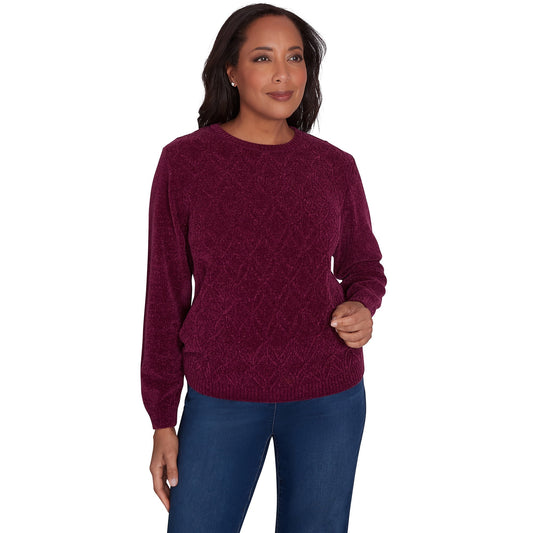 Alfred Dunner Womens Petite Classic Chenille Pullover Sweater