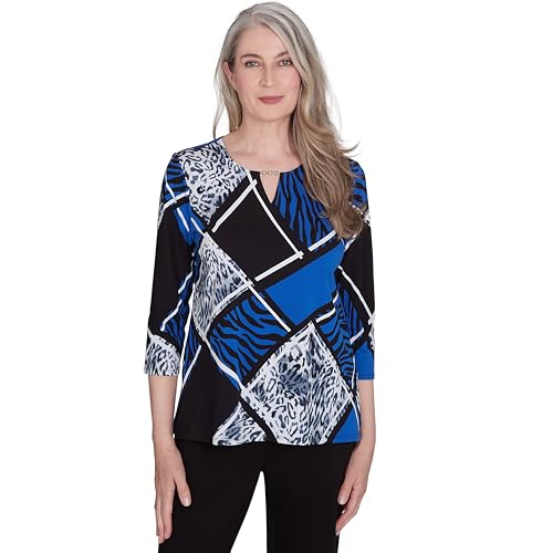Alfred Dunner Key Item Classic Animal Patchwork Cotton Top (US, Alpha, Medium, Regular, Regular, Standard, Multi)