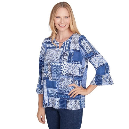 Alfred Dunner Women's Beaded Patchwork Top