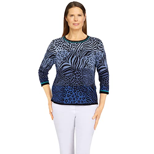Alfred Dunner Women's Ombre Animal Jacquard Sweater