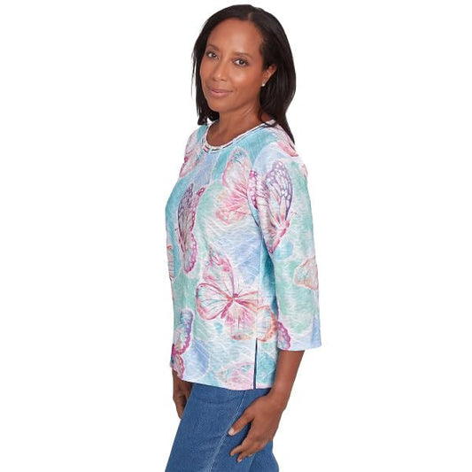Alfred Dunner Classics Butterfly Multicolour Polyester Top
