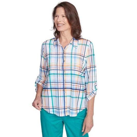 Alfred Dunner Nantucket Plaid Knit Shirt Polyester