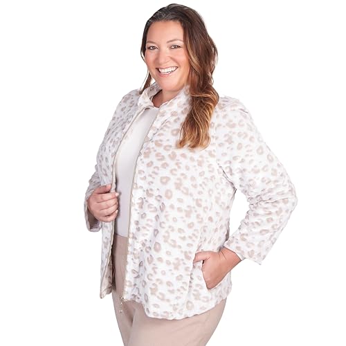 Alfred Dunner ST. Moritz Sculpted Mock Neck Zipoer Fluffy Jacket (US, Alpha, 2X, Plus, Regular, Fawn)