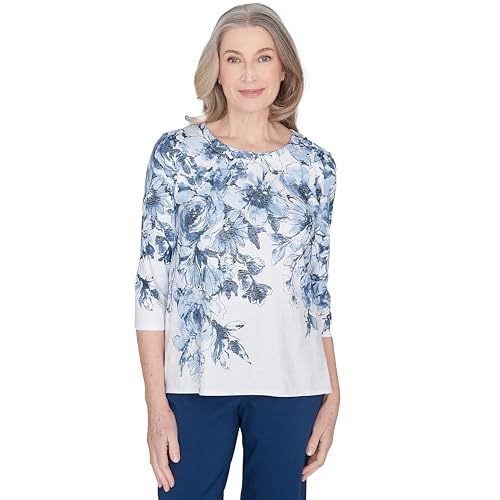 Alfred Dunner Women's Classics Floral Yoke Shimmer Top