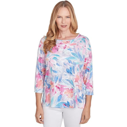 Alfred Dunner Floral Spray Polyester/Rayon Top