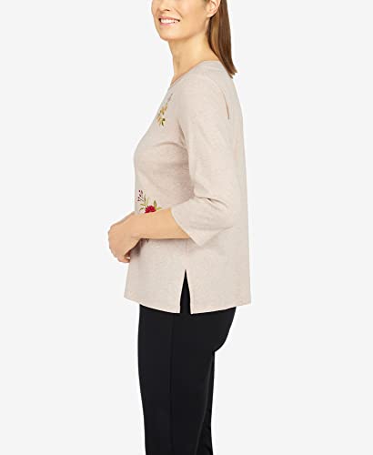 Alfred Dunner Women's Tossed Floral Top Size S Oatmeal Heather