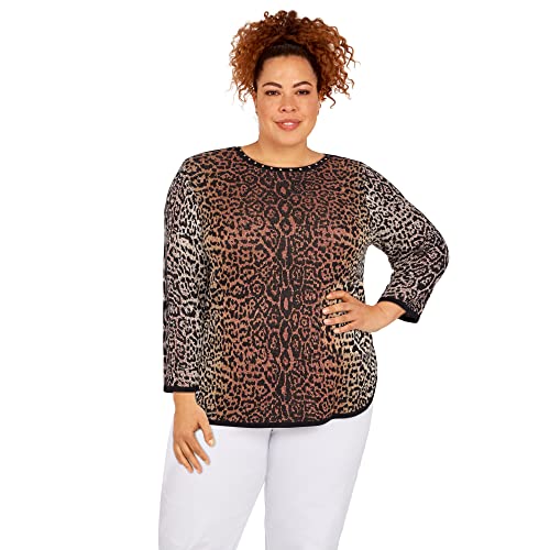 Alfred Dunner Women's Plus-Size Womens Animal Jacquard 3/4 Sleeve Sweater Size 3X Multi