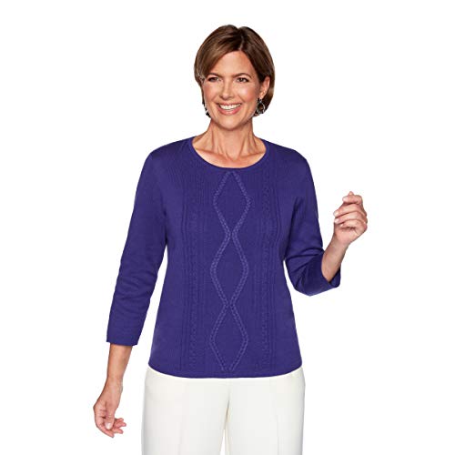 Alfred Dunner Classic Center Braid Sweater Purple (Size 3X)