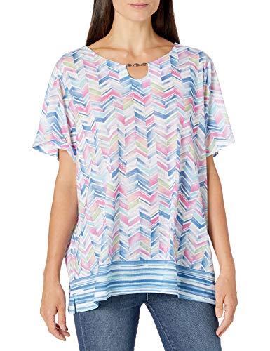 Alfred Dunner Women's Petite Chevron Border Top, Multi, PS