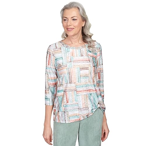 Alfred Dunner Women's Texture Stripe Patchwork Side Grommet Top Size XL Multi