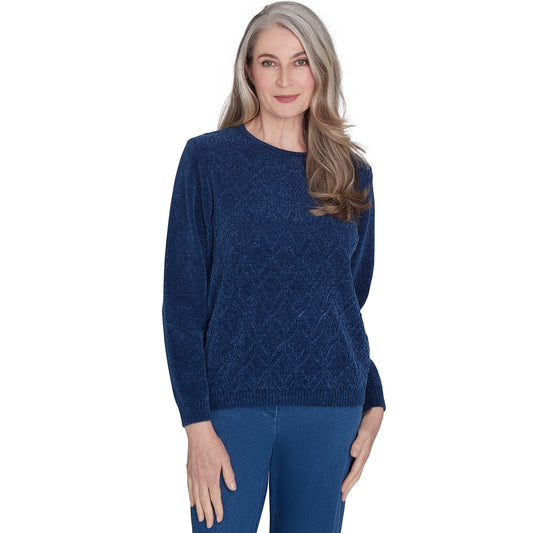 Alfred Dunner Womens Petite Classic Chenille Pullover Sweater