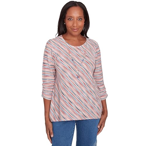 Alfred Dunner Women's Space Dye Top w Necklace Coral