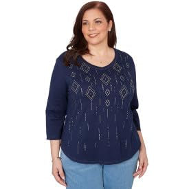 Alfred Dunner Austin Diamond Geometric Heat Set Top Cotton/Polyester
