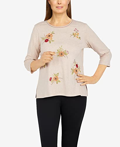 Alfred Dunner Women's Tossed Floral Top Size S Oatmeal Heather