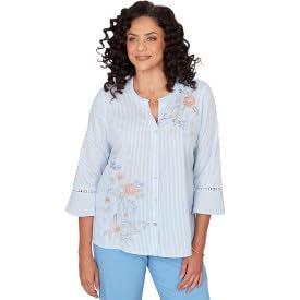 Alfred Dunner ST.Augustine Embroidered Strip Cotton Shirt
