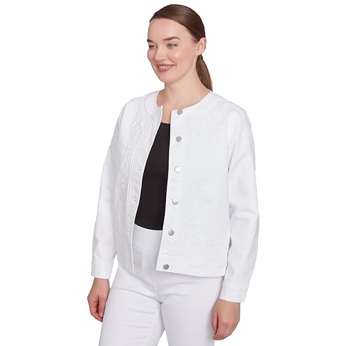 Ruby Rd. Denim Embroidered Short Jacket Runs Genirouse (US, Numeric, 10, Regular, Short, Standard, White)
