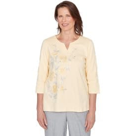 Alfred Dunner Al Fresco Asymmetric Embroidery Cotton/Polyester Top