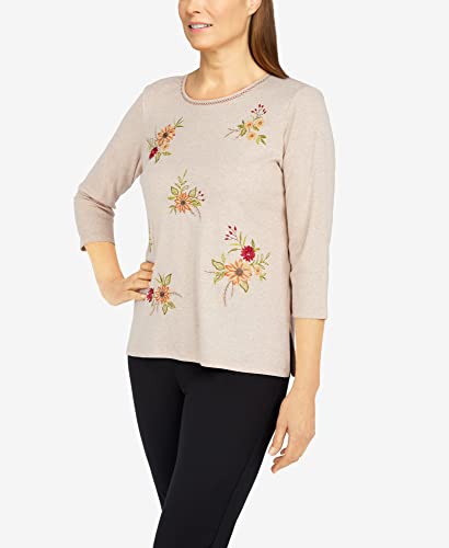 Alfred Dunner Women's Tossed Floral Top Size S Oatmeal Heather