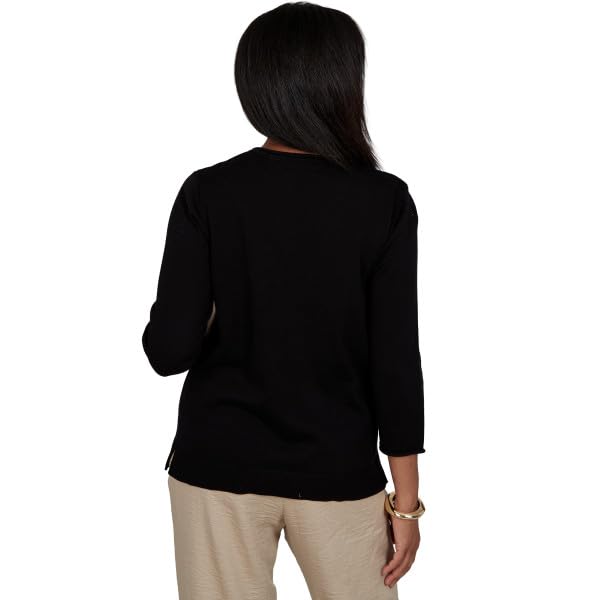 Alfred Dunner Travel Advisory Color Block Sweater with Heatset Embellishment Black Size XL