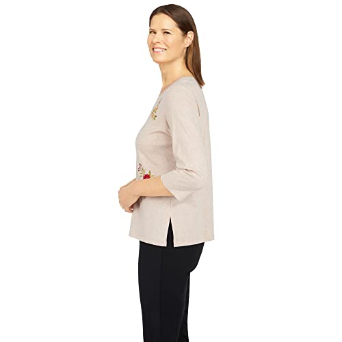 Alfred Dunner Women's Tossed Floral Top Size S Oatmeal Heather