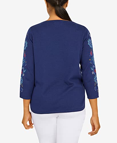 Alfred Dunner Women's Plus-Size Womens Embroidered Sweater with Detachable Necklace Size 2X Navy