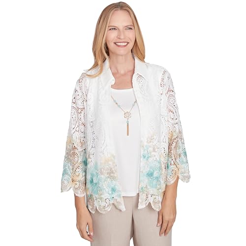 Alfred Dunner Kingston Gardens Border Floral Lace 2 in 1 Blouse
