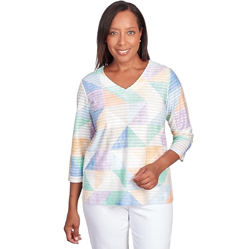 Alfred Dunner Classics Pastels Geometric Designs Polyester Tops 3/4 Sleeve size 1X