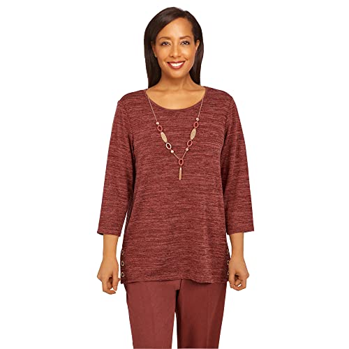 Alfred Dunner Women's Petite Mélange Grommet Trim Top with Necklace Size PS Terracotta