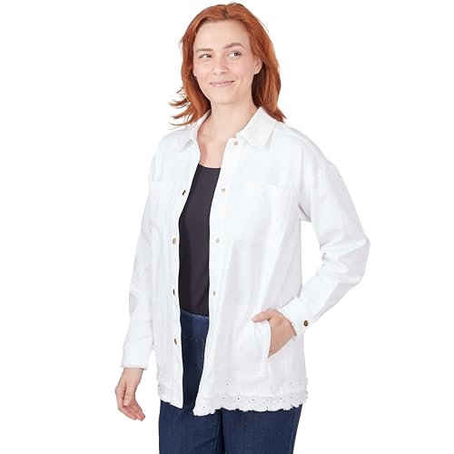 Ruby Rd White Denim Jacket With Fringe