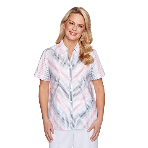 Alfred Dunner Women's Plus-Size Ombre Stripe Print Lightweight Short Sleeve Button Down Collar Shirt Size 3X Petal Grey