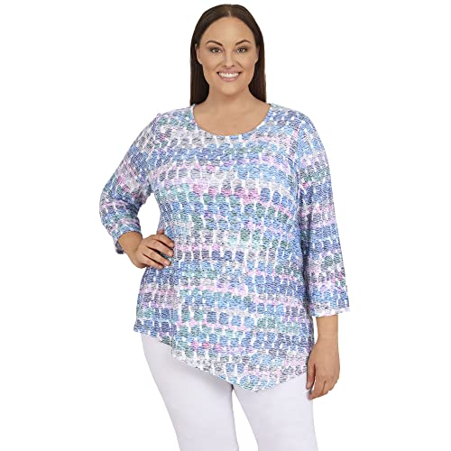 Alfred Dunner Women's Plus-Size Womens Crewneck Asymmetrical Hemline Top Size 3X Multi
