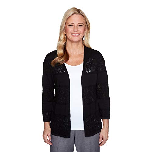 Alfred Dunner Womens Biadere Pointelle Cardigan Black