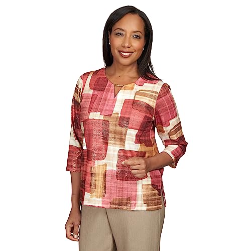 Alfred Dunner Women's Petite Texture Colorblock Split Neck Top Size PS Multi