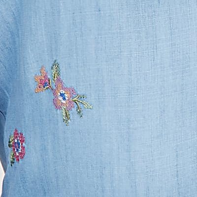 Alfred Dunner Women's Petite Floral Embroidered Button Front Top, Size PXL, Light Blue