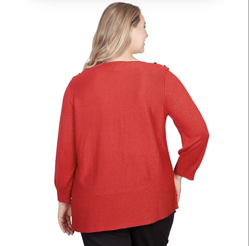 Ruby Rd. Light Weight Shiny Pullover Sweater (US, Alpha, 1X, Plus, Regular, Plus Size, Red)