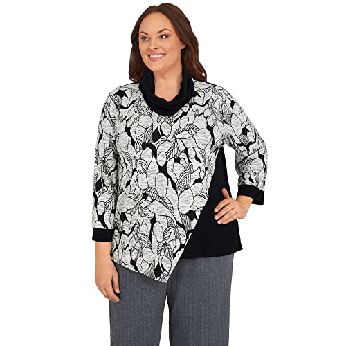 Alfred Dunner Women's Plus-Size Womens Texture Spliced Asymmetrical Hemline Cowl Neck Top Size 1X Multi