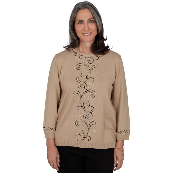 Alfred Dunner Heat Set Center Scroll Sweater Ivory Size M