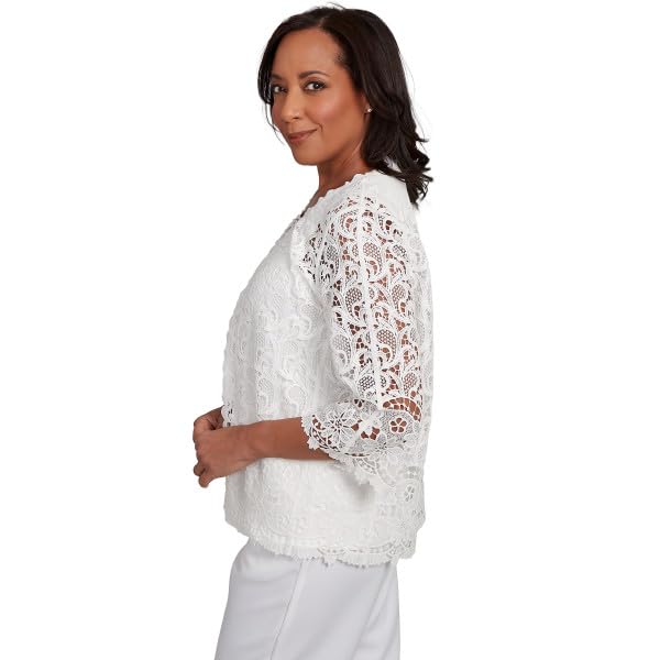 Alfred Dunner Estate of Mind Scroll Lace Tow in One Blouse (US, Alpha, X-Large, Regular, Petite, Petite, Oyster)